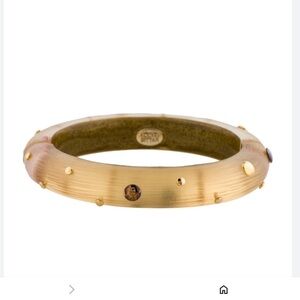 Alexis Bittar Rocky gold clear lucite bangle bracelet with silver & gold circles